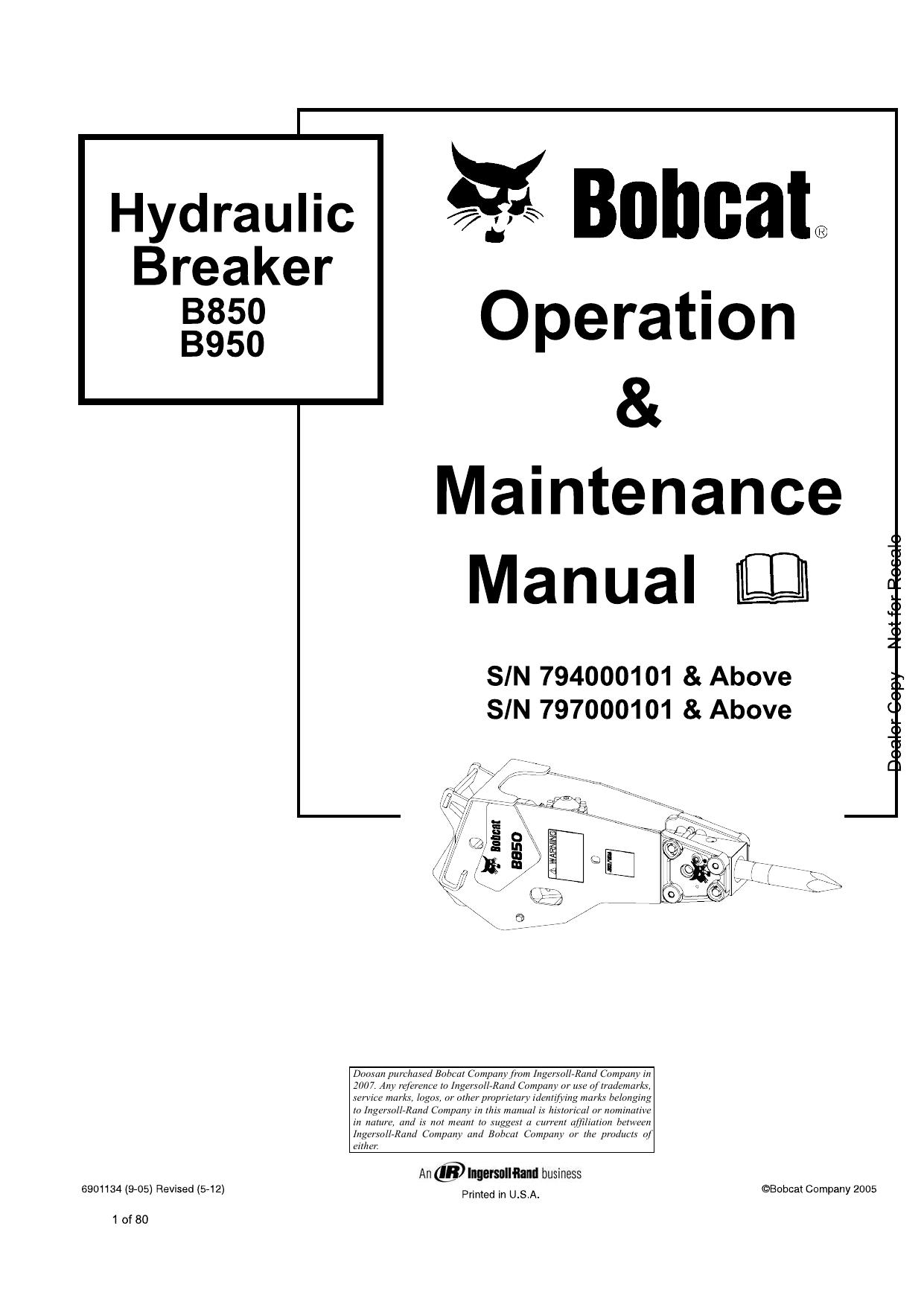 B850 B950 HYDRAULIC BREAKER Operation & Maintenance Manual Bobcat